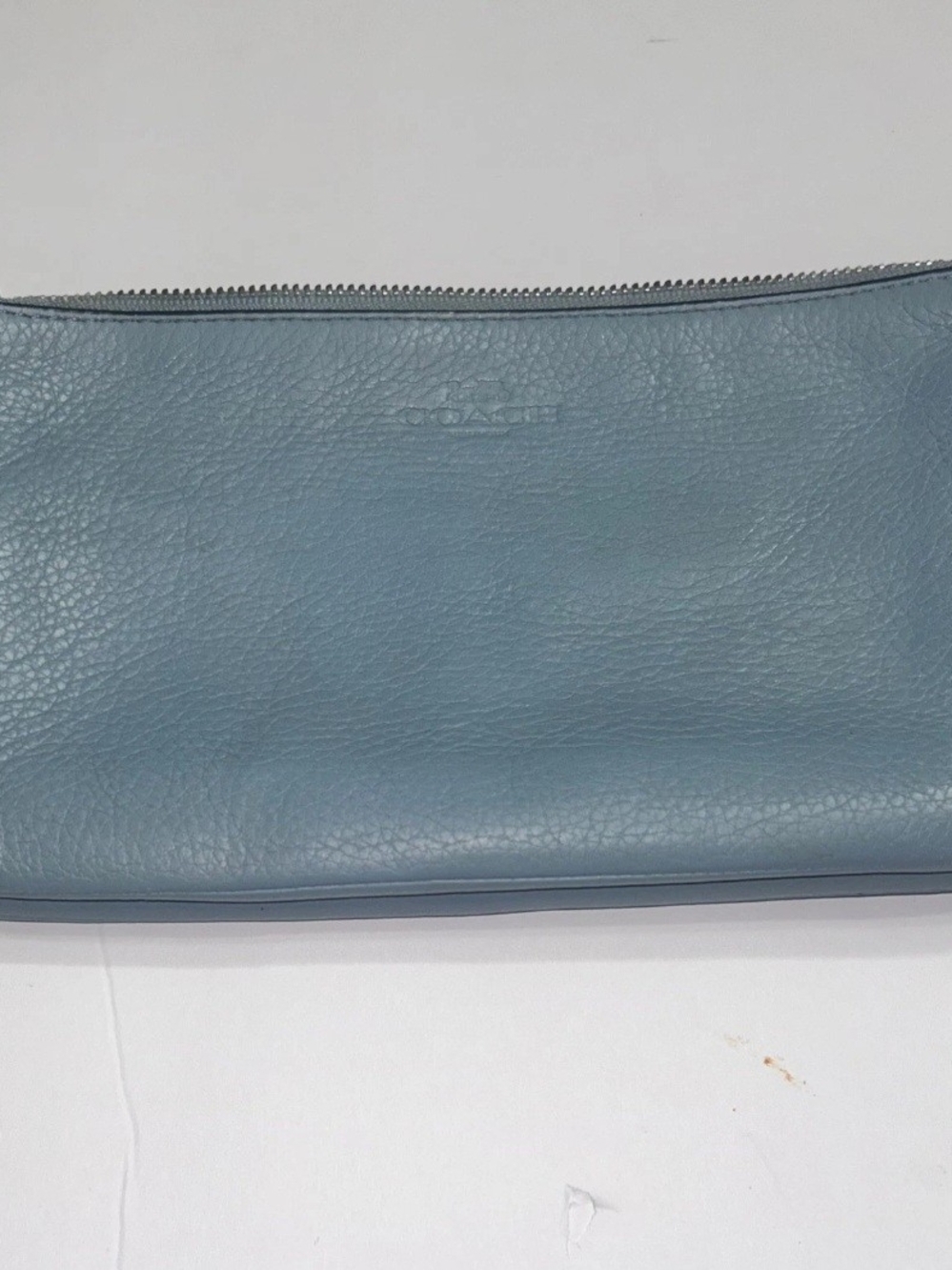 Coach Pebbled Leather Zip Clutch in Dusty Blue